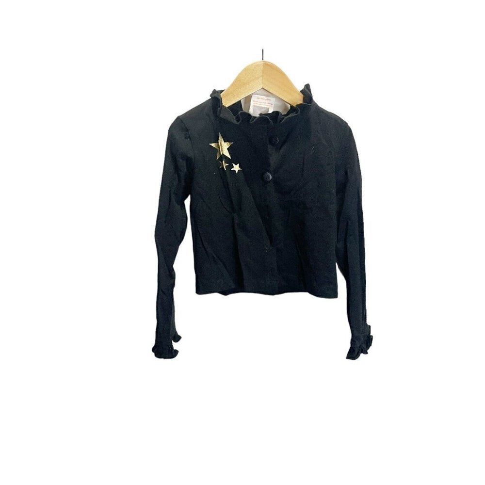 Masala‎ Kids Cardigan Top Kids 4 Black Gold Star Ruffle Trim Cotton Stretch Cute